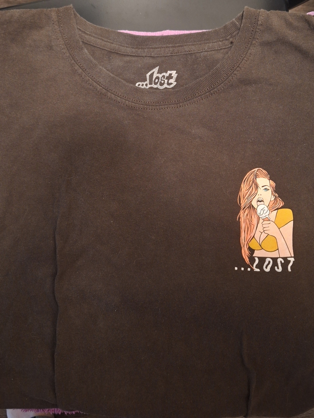 Lost Black Short-Sleeve Tee with Yellow and Pink Graphic